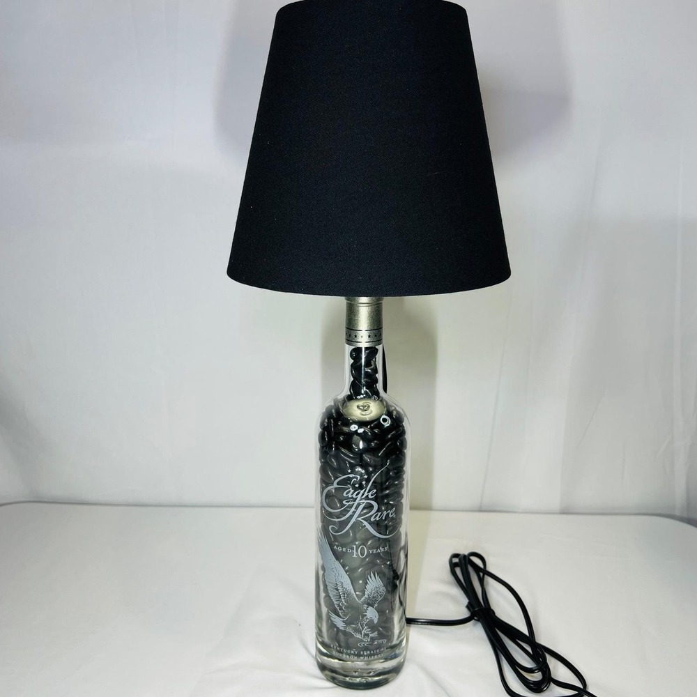 Eagle Rare 10 Year Bourbon Bottle Lamp with Black Stones and‎ Shade 19in Custom